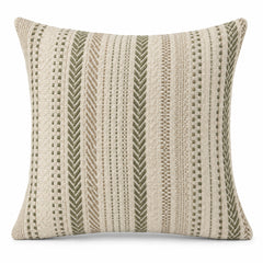 Handwoven Ivory & Olive Green Geometric Stripe Cushion Cover – 45 x 45 cm