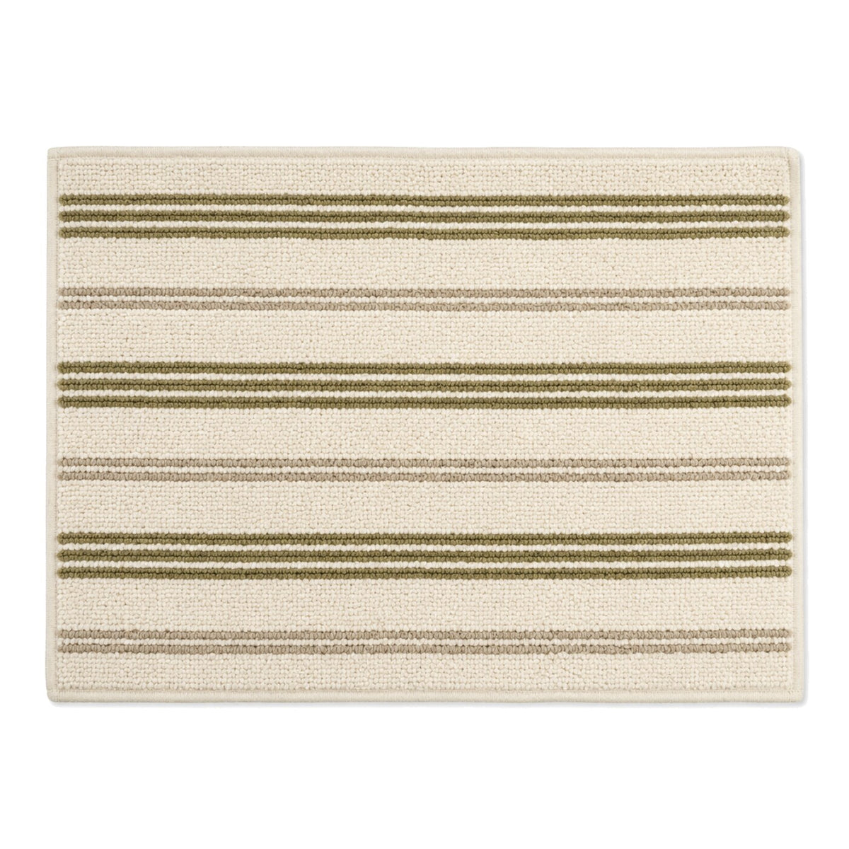 Ivory and olive multistripe bath mat for earthy modern bathroom decor - Primeval