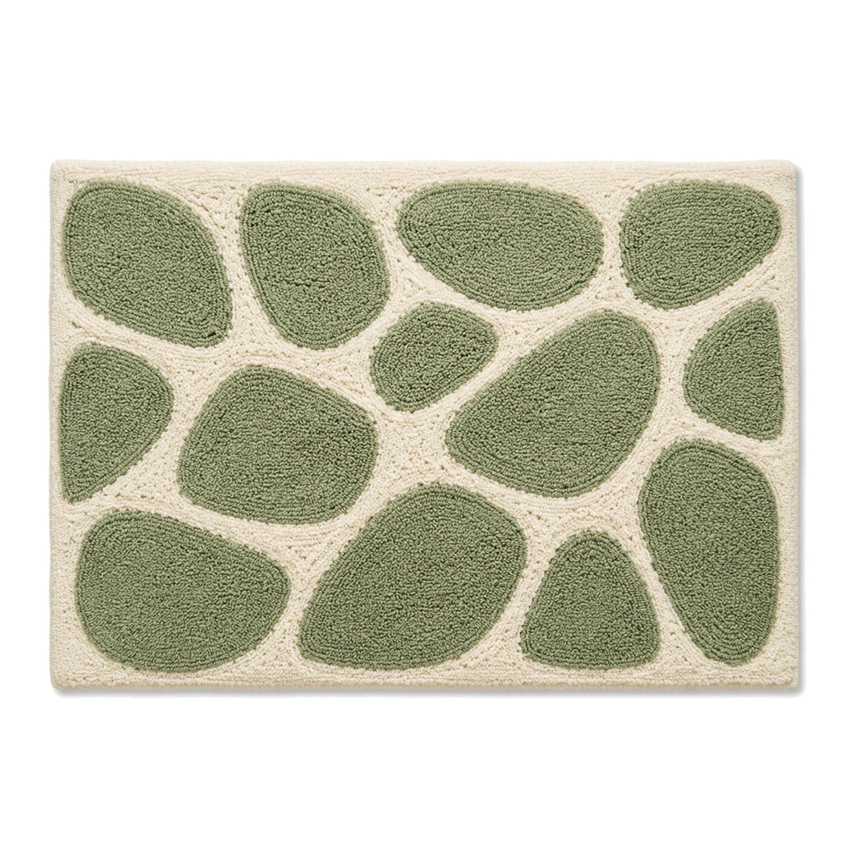 Ivory and olive pebble organic bath mat for nature-inspired modern bathroom decor - Primeval
