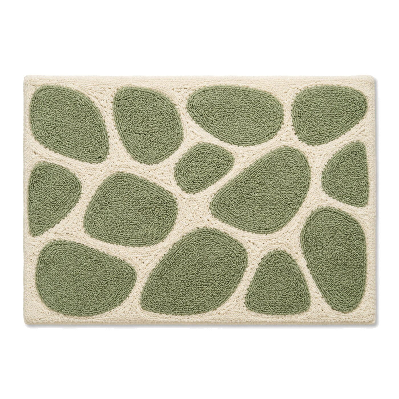 Ivory and olive pebble organic bath mat for nature-inspired modern bathroom decor - Primeval