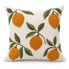 Ivory Orange Fruit Embroidered Cotton Cushion Cover – 45x45 cm