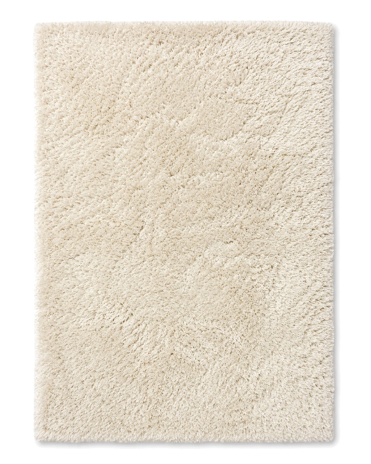Ivory shaggy area rug with a plush deep-pile surface and subtle textured finish on a white background.