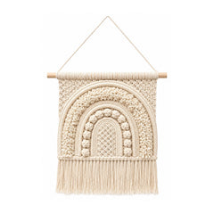 Ivory rainbow cotton macrame wall hanging with dimensional arches and fringe
