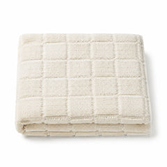 Ivory raised checkerboard cotton terry bath towel 70x140 cm for textured luxury spa linen