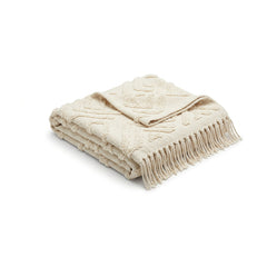 Ivory raised floral medallion textured cotton throw with fringe 130×170 cm by Primeval
