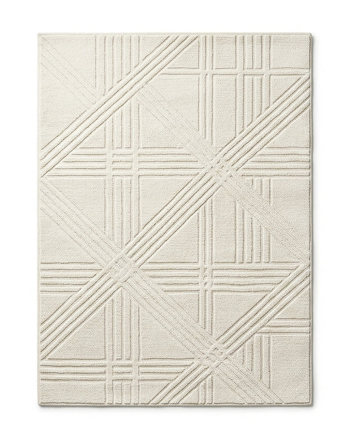 Ivory raised geometric textured area rug by Primeval