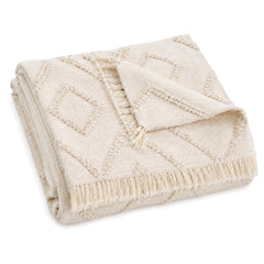 Ivory raised geometric tufted cotton throw with fringe 130×170 cm by Primeval