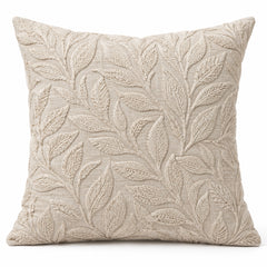 Ivory decorative cushion cover with raised all-over botanical leaf texture