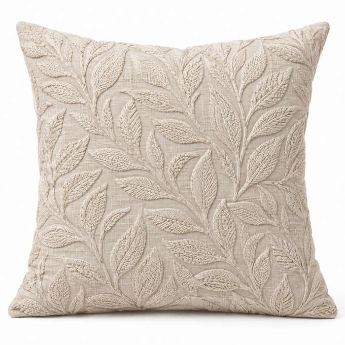 Ivory decorative cushion cover with raised all-over botanical leaf texture