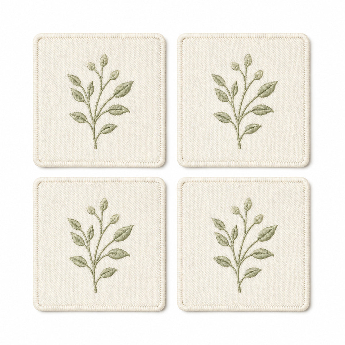 Ivory sage botanical coaster set on a clean white background