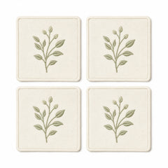 Ivory sage botanical coaster set on a clean white background