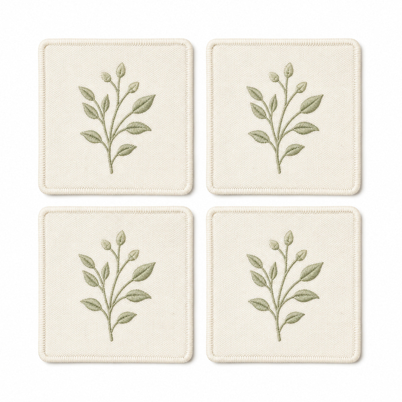 Ivory sage botanical coaster set on a clean white background