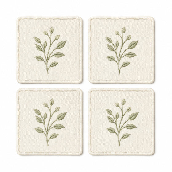 Ivory sage botanical coaster set on a clean white background