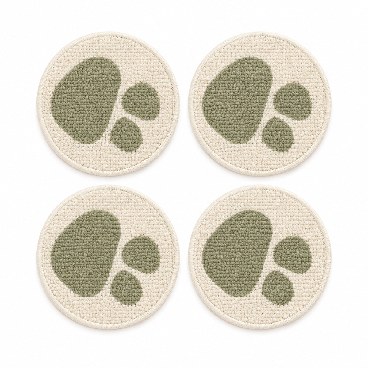 Ivory sage pebble pattern coaster set on a clean white background