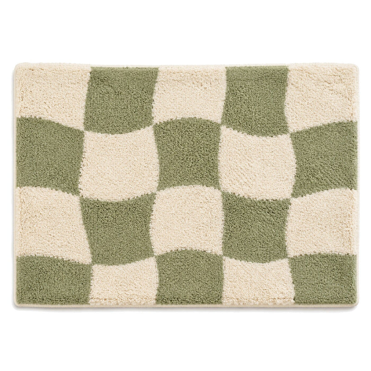 Ivory and sage wavy checkerboard bath mat for contemporary bathroom decor - Primeval