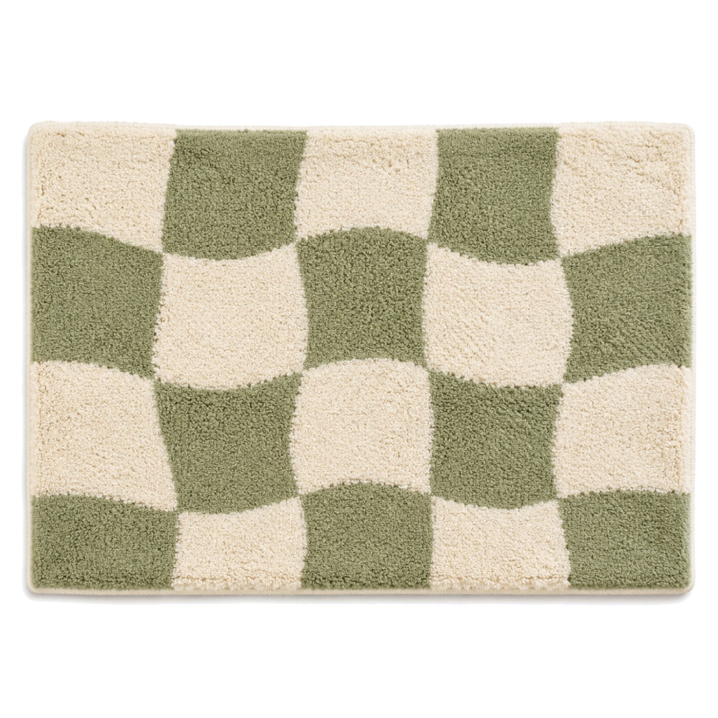 Ivory and sage wavy checkerboard bath mat for contemporary bathroom decor - Primeval