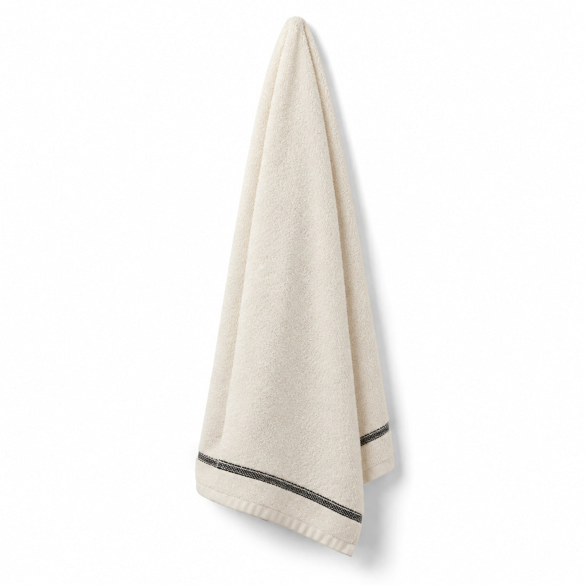 Ivory single black stripe cotton hammam towel 90x180 cm on white background