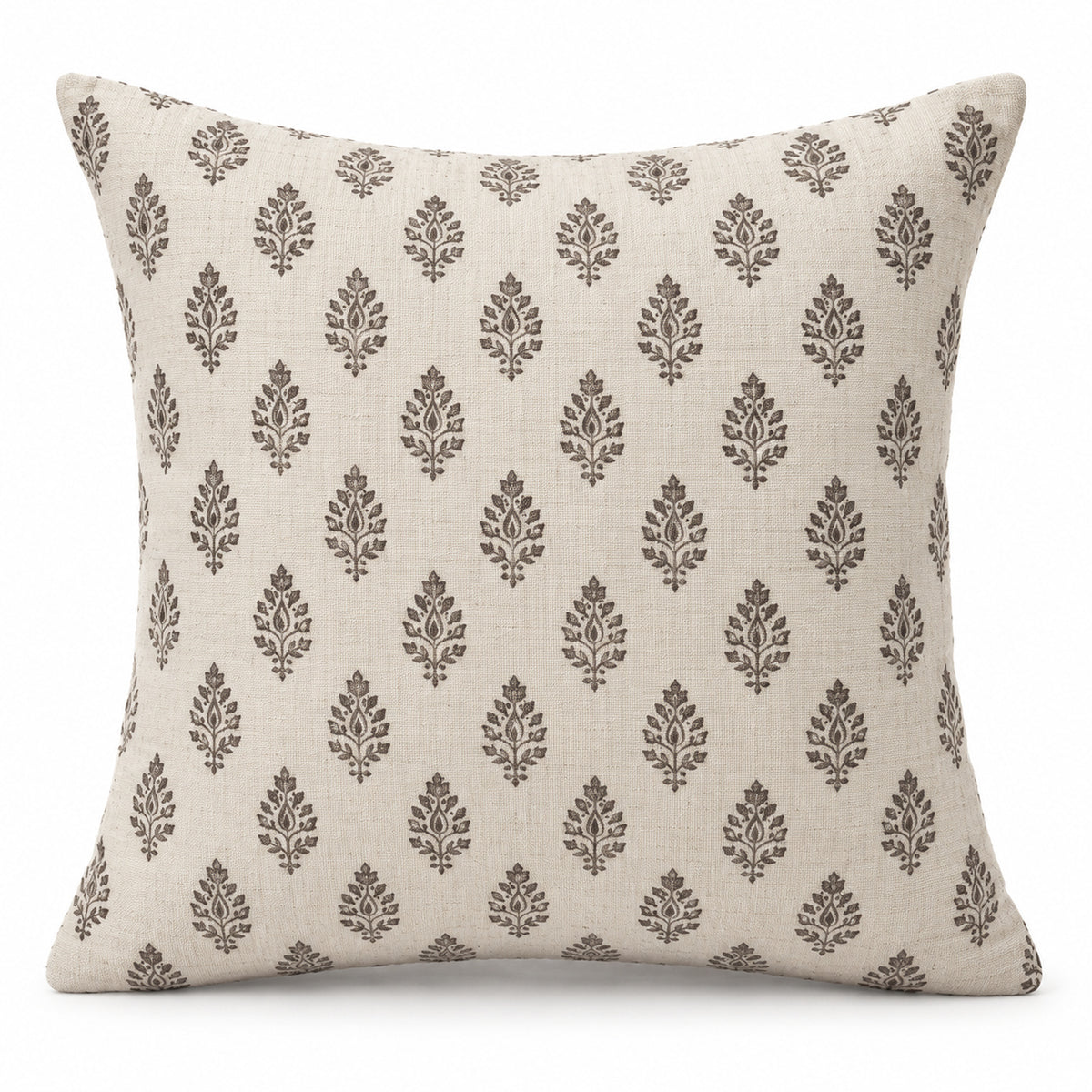 Printed Paisley Cushion Cover – Ivory & Taupe Traditional Motif Design – 45 x 45 cm
