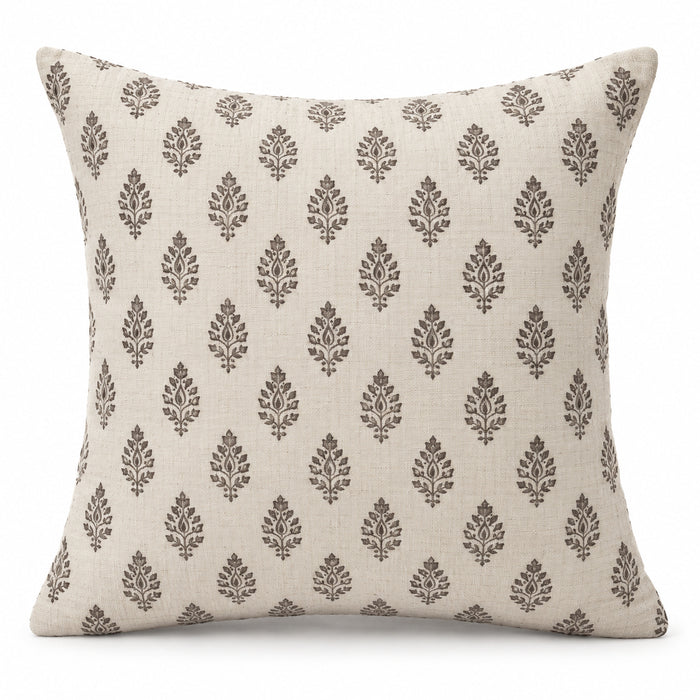 Printed Paisley Cushion Cover – Ivory & Taupe Traditional Motif Design – 45 x 45 cm
