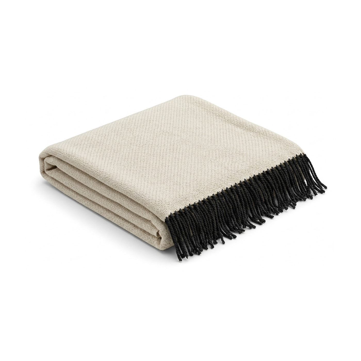 Ivory solid cotton throw with black fringe 130×170 cm by Primeval