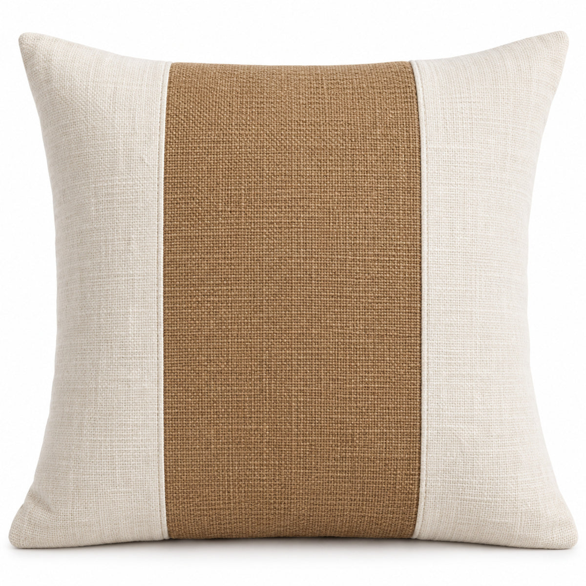 Ivory lumbar cushion cover with wide tan textured center panel