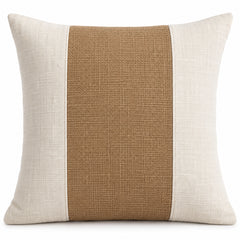 Ivory lumbar cushion cover with wide tan textured center panel