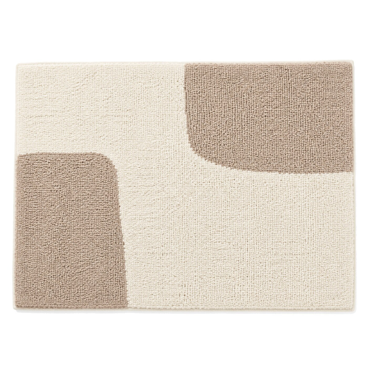 Ivory and taupe abstract corner block bath mat for modern neutral bathroom decor - Primeval