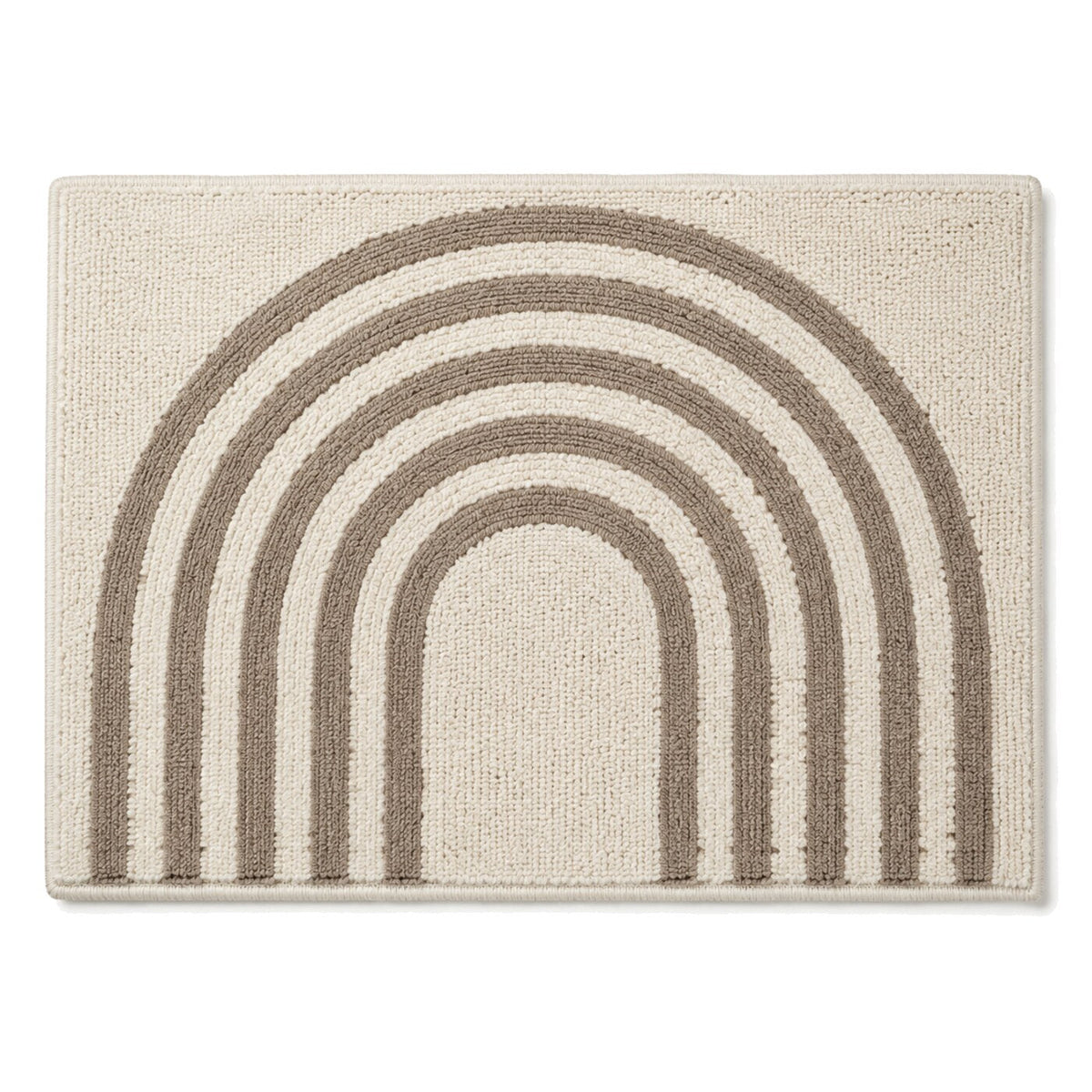 Ivory and taupe rainbow arch bath mat for contemporary bathroom decor - Primeval