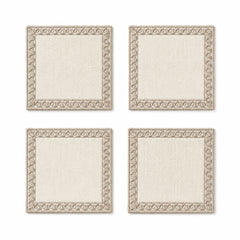 Ivory taupe sculpted border coaster set on a clean white background
