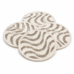 Ivory taupe wave pattern coaster set on a clean white background