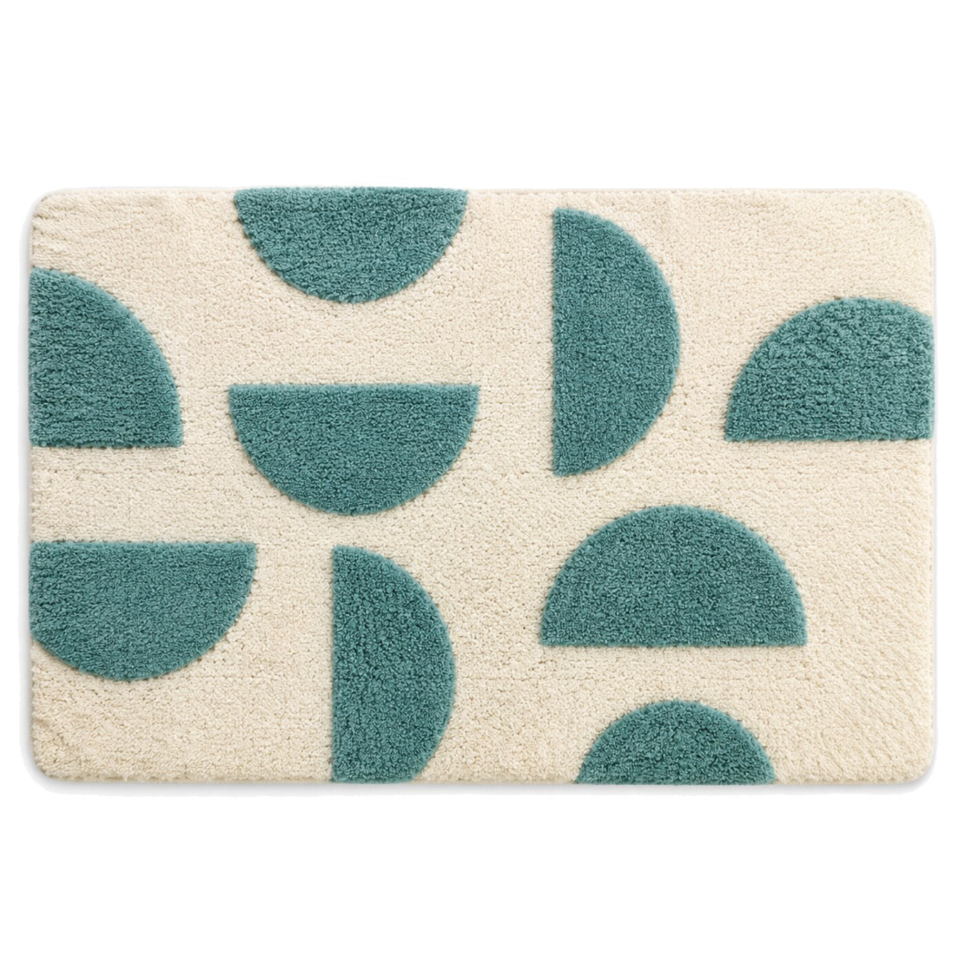 Ivory and teal semicircle geometric bath mat for playful modern bathroom decor - Primeval