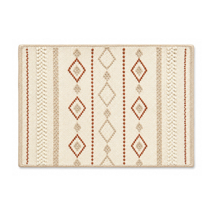 Ivory and terracotta boho diamond textured bath mat on white background