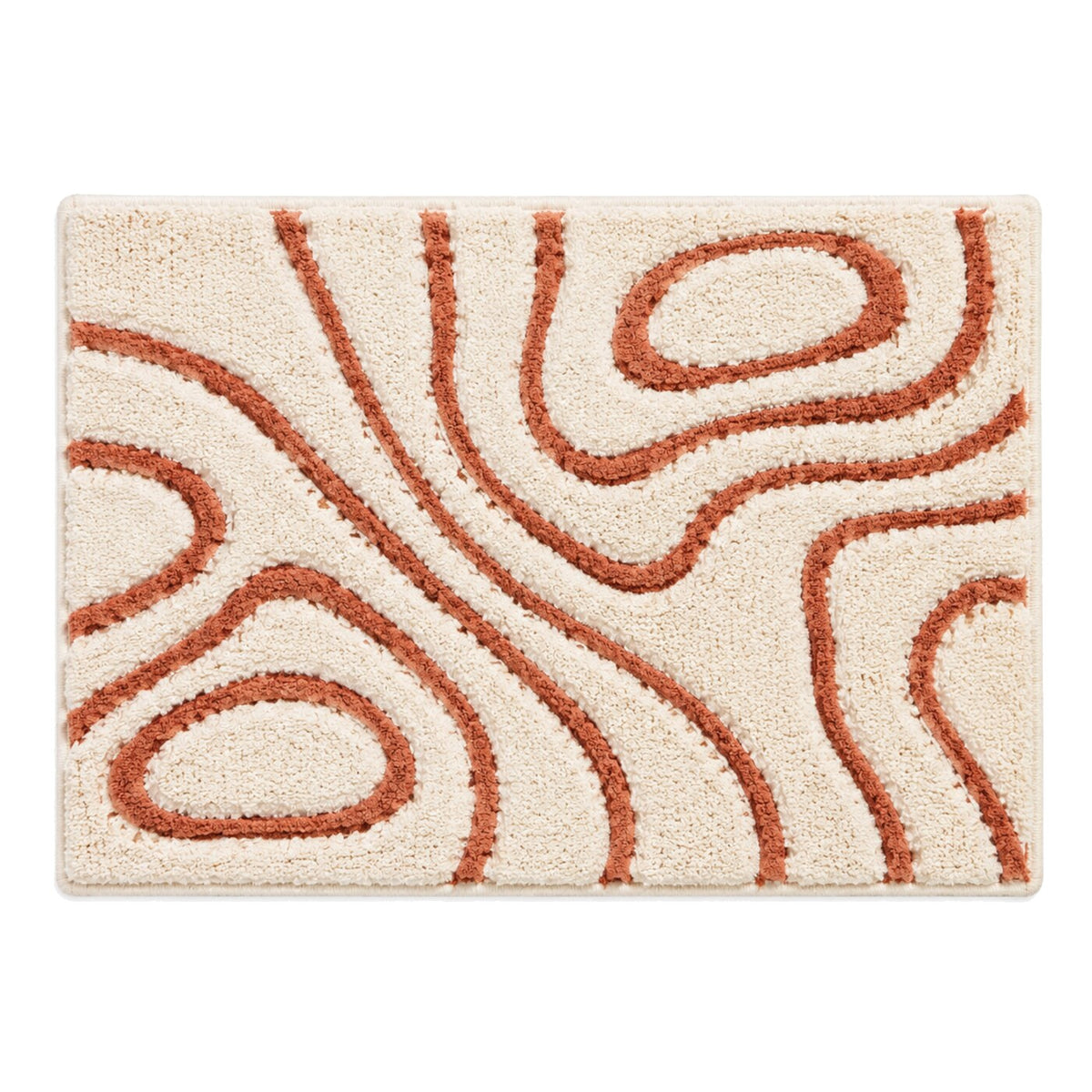 Ivory and terracotta organic contour line bath mat for artistic modern bathroom decor - Primeval