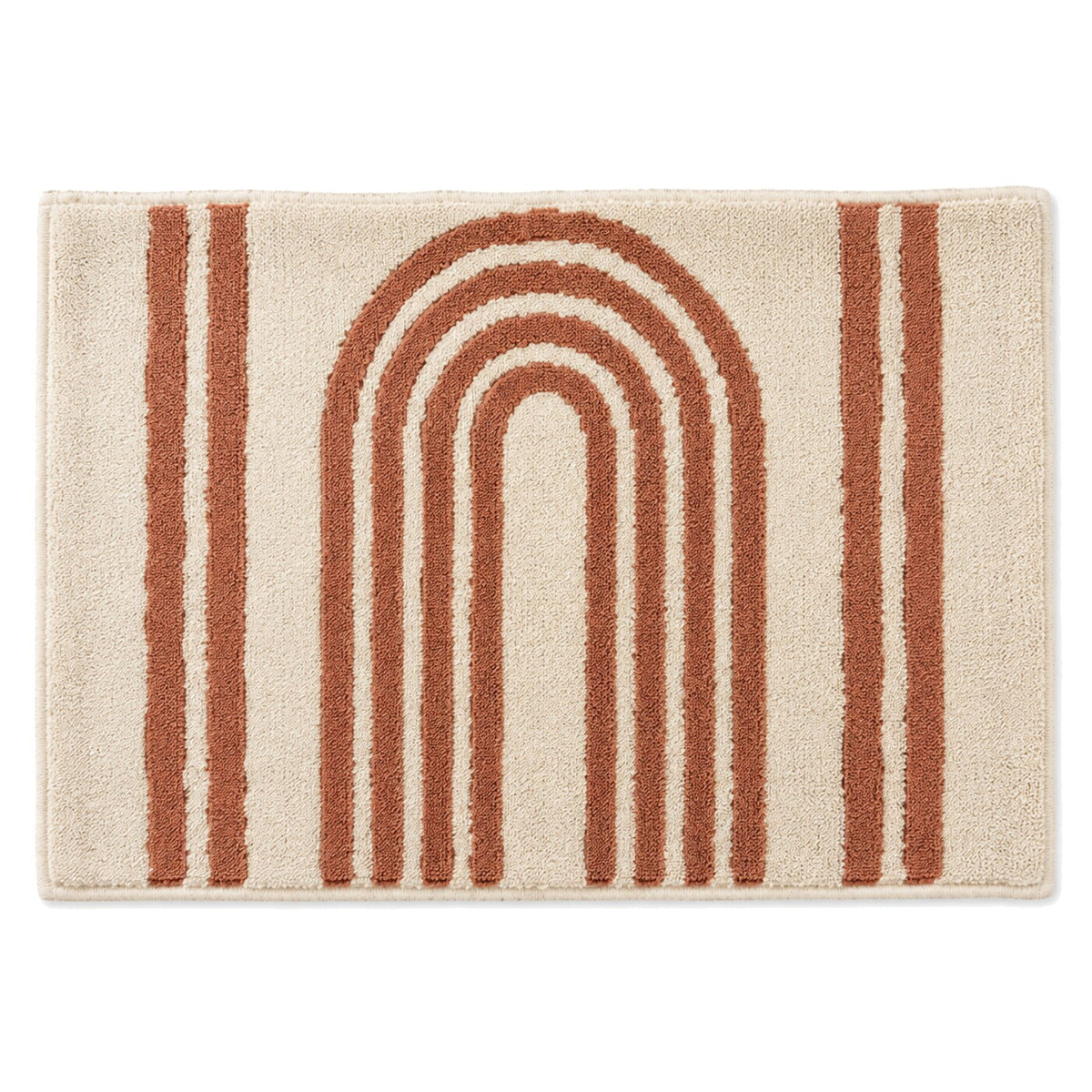 Ivory and terracotta rainbow stripe bath mat for contemporary bathroom decor - Primeval