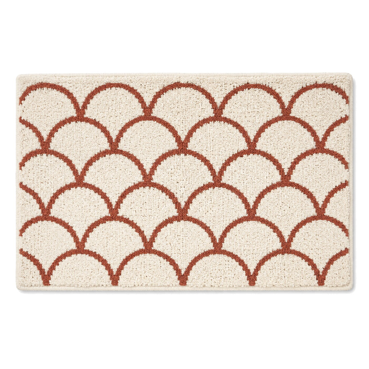 Ivory and terracotta scallop bath mat for warm modern bathroom decor - Primeval