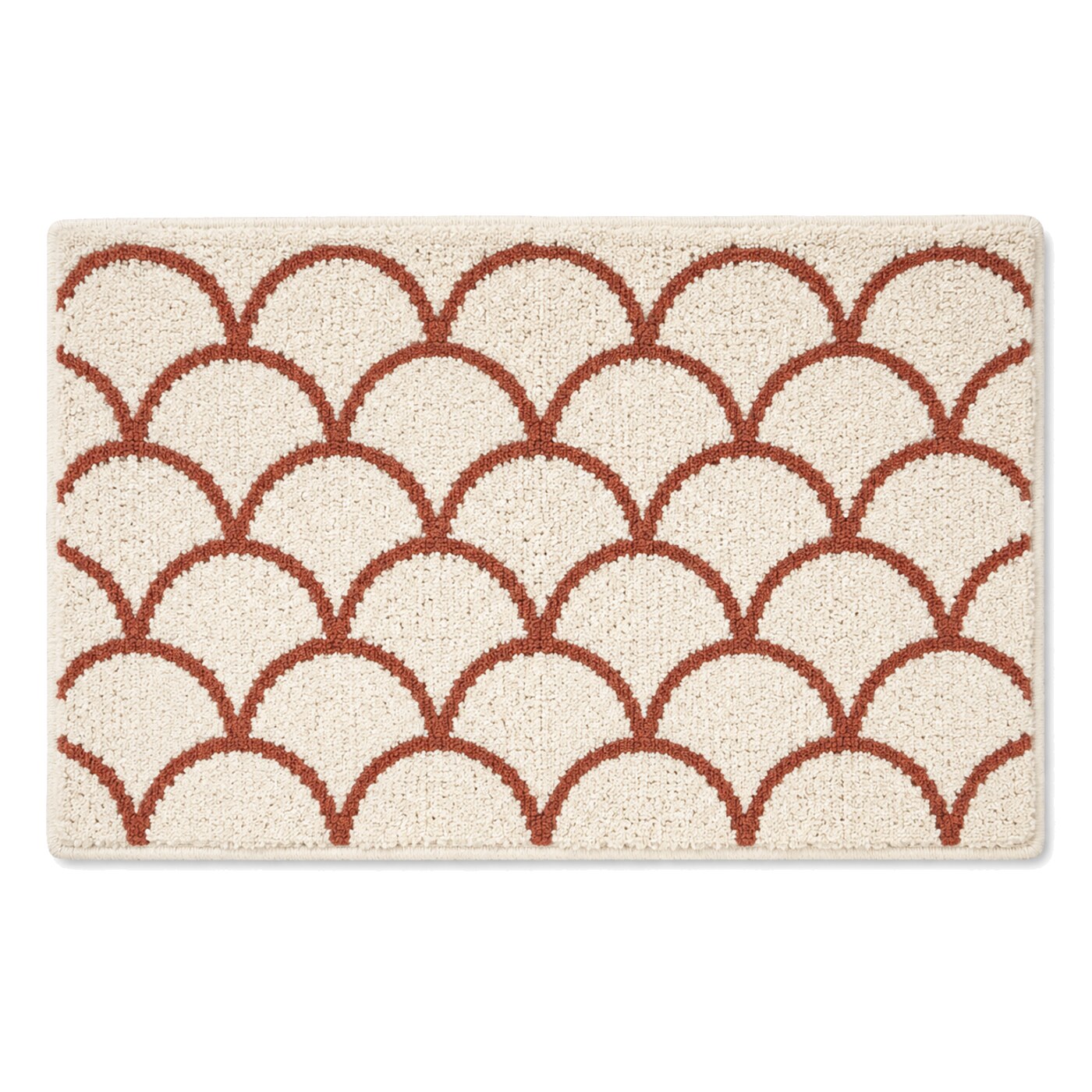 Ivory and terracotta scallop bath mat for warm modern bathroom decor - Primeval