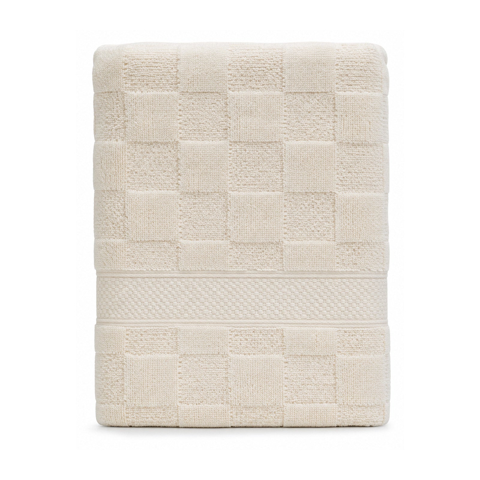 Ivory checkerboard textured bath towel for premium neutral bathroom collections