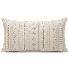 Handcrafted Ivory Textured Geometric Lumbar Cushion Cover – 35 x 60 cm