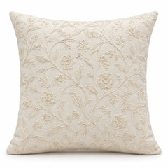 Ivory decorative cushion cover with raised floral vine texture