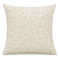 Ivory decorative cushion cover with subtle tone-on-tone botanical leaf pattern