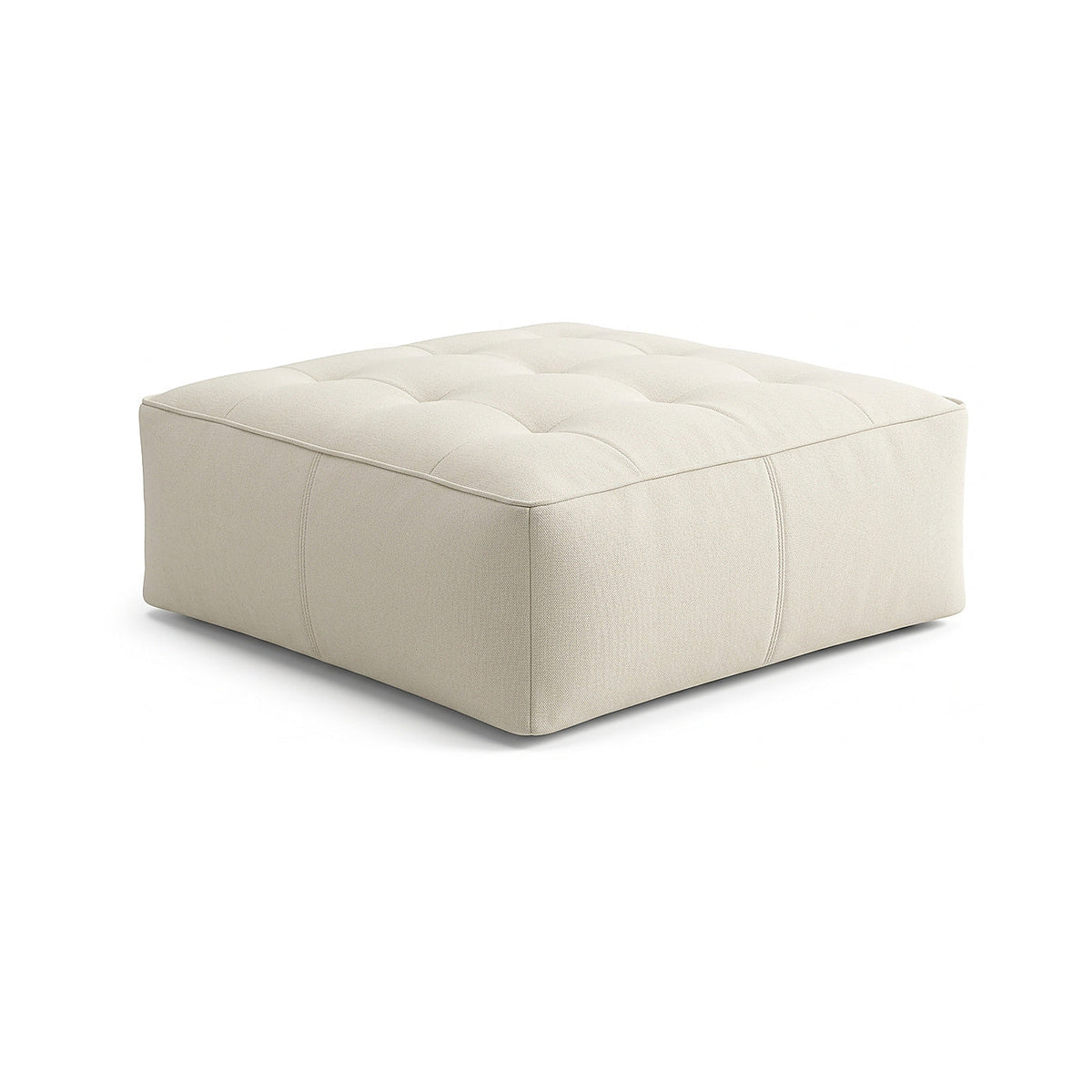 Ivory tufted cushion-top low square pouf by Primeval