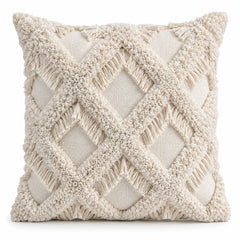 Ivory Tufted Diamond Lattice Cushion Cover 45 x 45 cm – Textured Geometric Design