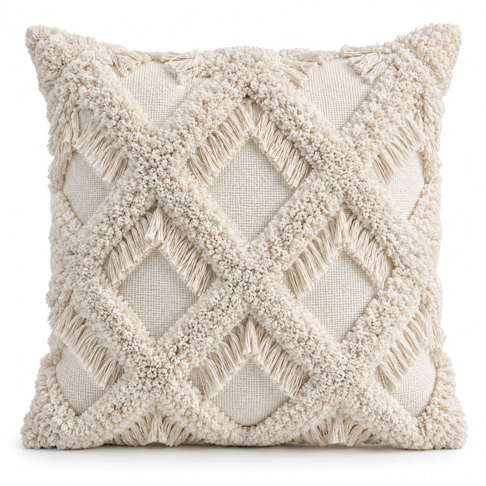 Ivory Tufted Diamond Lattice Cushion Cover 45 x 45 cm – Textured Geometric Design