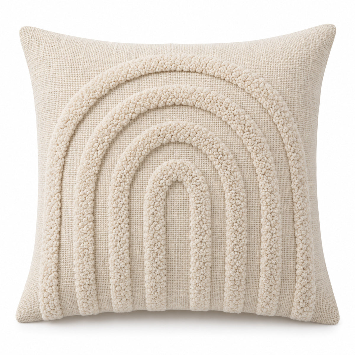 Ivory decorative cushion cover with raised tufted rainbow arch design