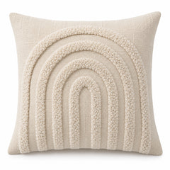 Ivory decorative cushion cover with raised tufted rainbow arch design