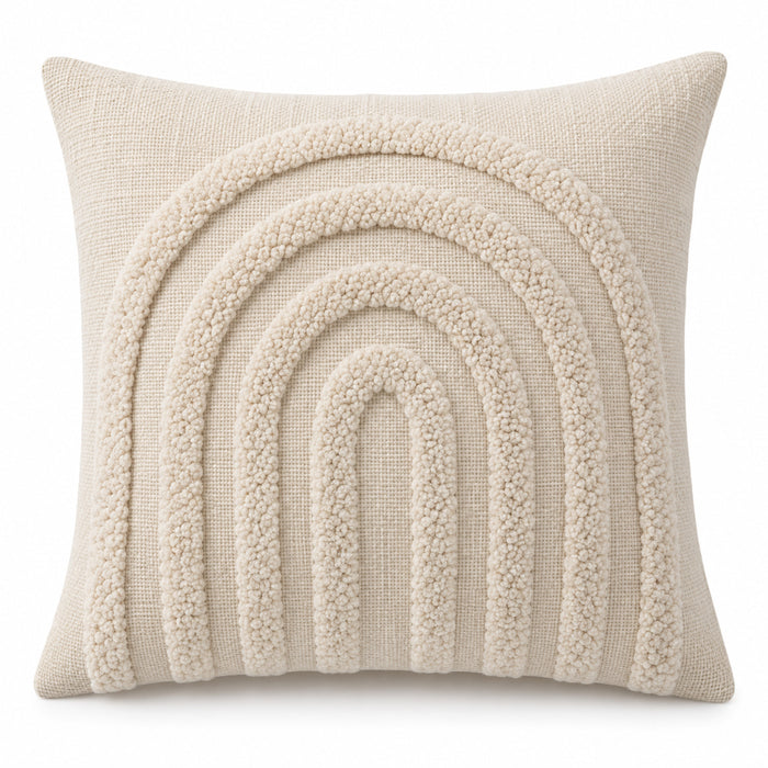 Ivory decorative cushion cover with raised tufted rainbow arch design