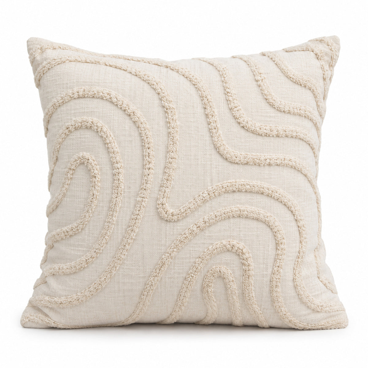 Ivory decorative cushion with raised tufted wave pattern