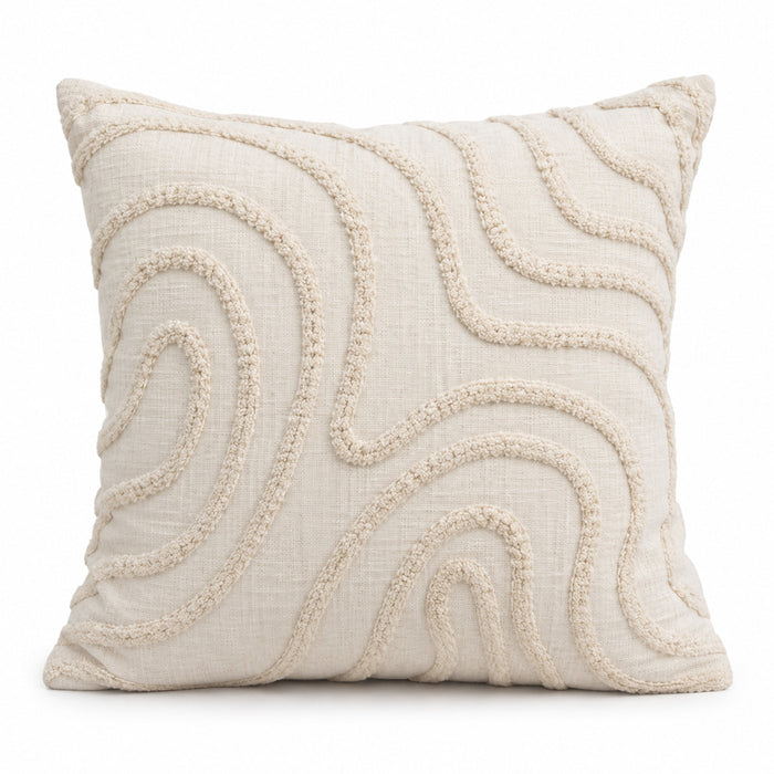 Ivory decorative cushion with raised tufted wave pattern