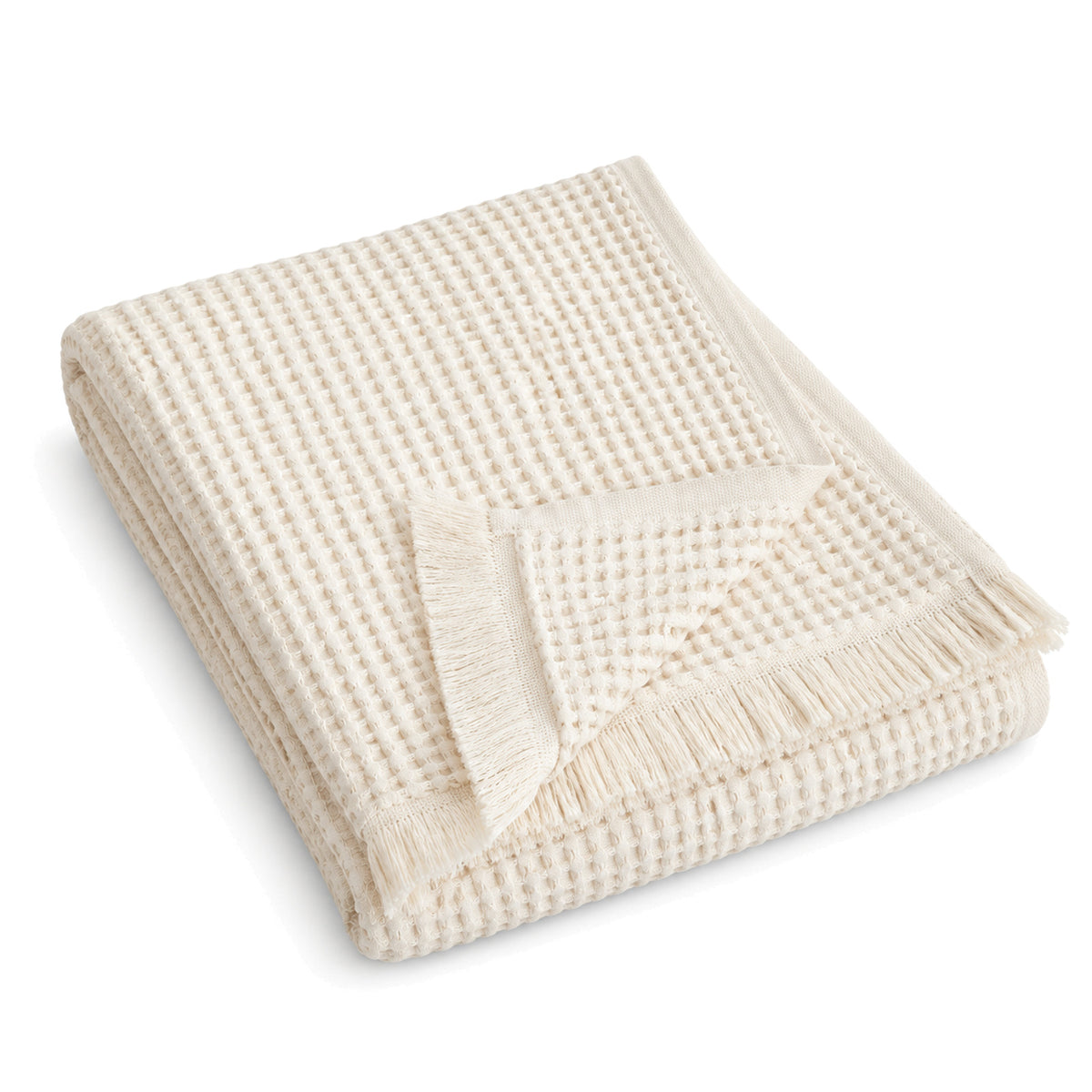 Ivory waffle weave cotton throw 130×170 cm by Primeval