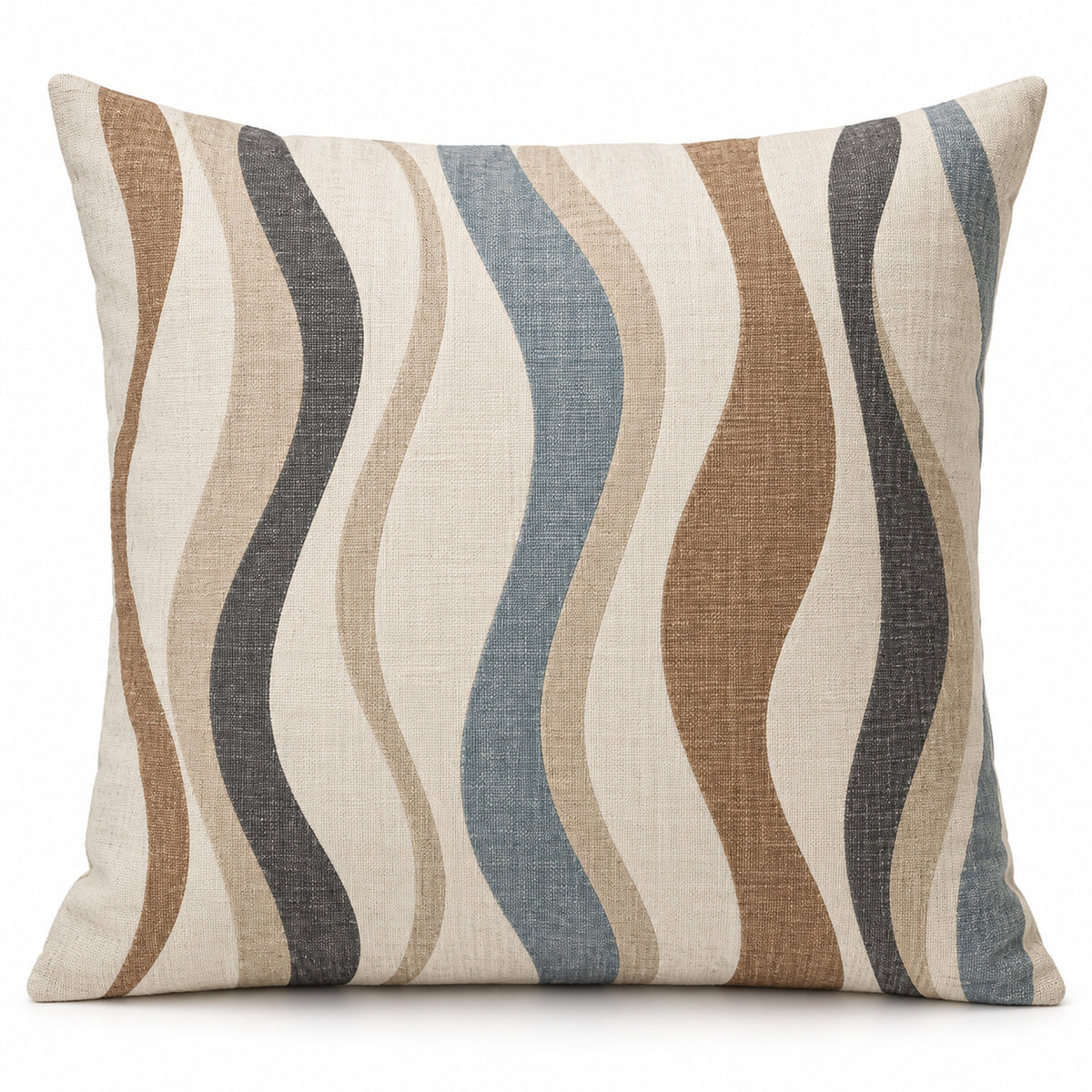 Ivory Abstract Wavy Stripe Printed Cushion Cover 45x45 cm – Multi-Tone Decorative Cushion Cover